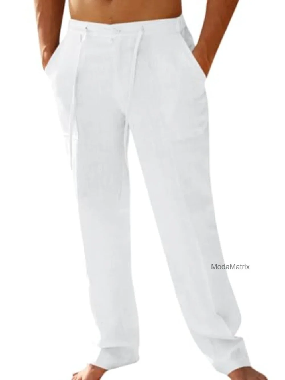 Mens Cotton Linen Pants Casual Summer Beach Drawstring Trousers